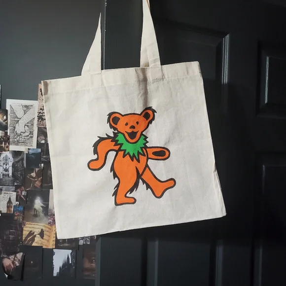 Handpainted Light Weight Canvas Tote Grateful Dead Bear - Picture 1 of 3